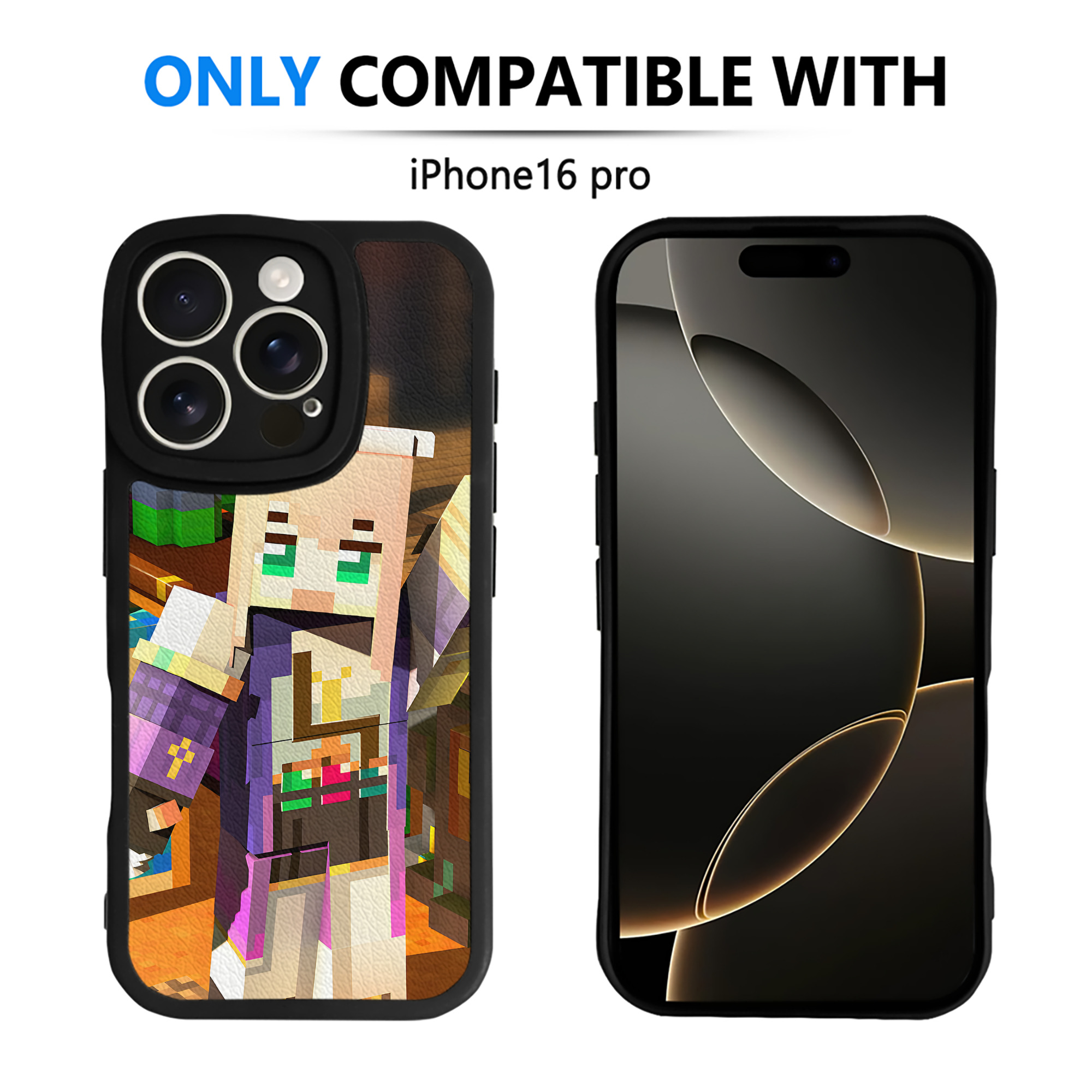 （画像用） マインクラフト ブロックの世界 Minecraft MC Block world 【iPhone 16シリーズ対応】シリコンスマホケース（レザー調） 材質：シリコン